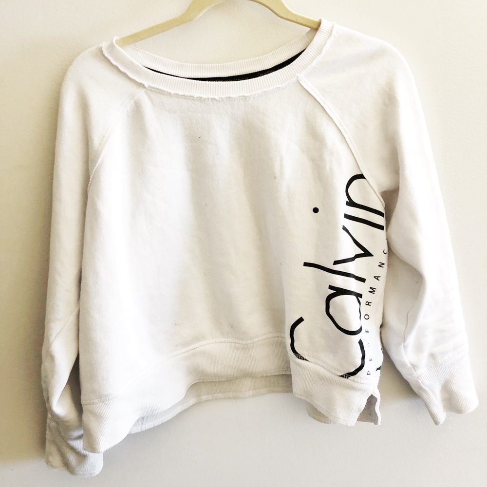White Calvin Klein Crop Logo Sweatshirt